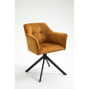 Estila Industriální moderní otočná kancelářská židle Devon se sametovým okrovým čalouněním a černýma nohama z kovu 83cm
