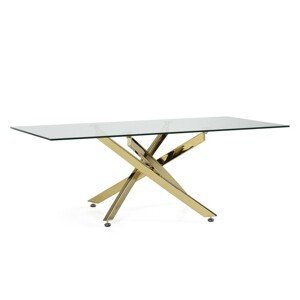 Estila Glamour konferenční stolek Brilia se zlatou kovovou konstrukcí a obdélníkovou skleněnou deskou 120cm