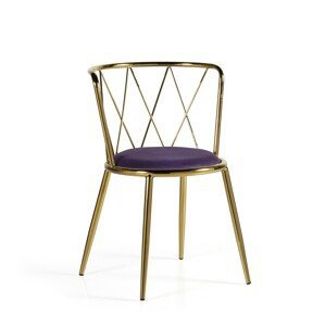 Estila Art-deco kulatá židle Brilia se zlatou konstrukcí a fialovým čalouněním 75cm