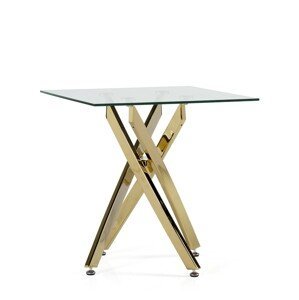 Estila Art-deco čtvercový příruční stolek Brilia se zlatou podstavou a skleněnou povrchovou deskou 55cm