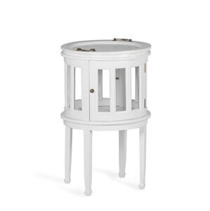 Estila Luxusní kulatý barový stolek Blanc s odnímatelným podnosem z masivního dřeva mindi bílé barvy 78cm