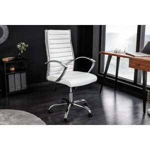 Estila Moderní bílá kancelářská židle Big Deal z ekokůže s kovovou konstrukcí s nastavitelnou výškou 107-117cm