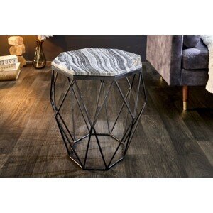 Estila Moderní příruční stolek Diamond Marble s mramorovou vrchní deskou a černou kovovou podstavou 50cm