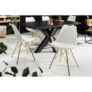 Estila Art-deco bílá jídelní židle Scandinavia z eko kůže s kovovými nožičkami ve zlaté barvě 85cm