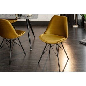 Estila Designová hořčicově žlutá jídelní židle Scandinavia se sametovým čalouněním a černými nožičkami z kovu 86cm