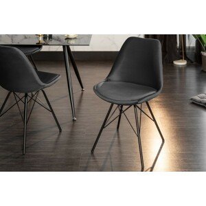Estila Industriální jídelní židle Scandinavia s tmavě šedým sametovým čalouněním a černými kovovými nožičkami 86cm