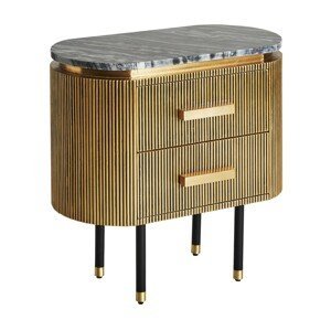 Estila Luxusní art deco oválný noční stolek Chamoix s kovovou zlatou konstrukcí a černou mramorovou deskou 68cm