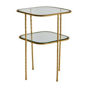 Estila Art-deco glamour příruční stolek Amuny s konstrukcí ve zlaté barvě a čtvercovými deskami ze skla 62cm
