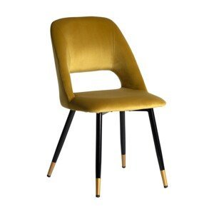 Estila Art deco moderní jídelní židle Celia se sametovým okrovým potahem a černýma nohama z kovu 86cm