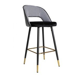 Estila Art deco glamour barová židle se sametovým potahem černo-bílé barvy s motivem kohouté stopy 103cm