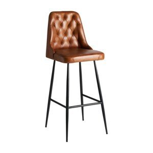 Estila Luxusní kožená barová židle Kingsley ve vintage stylu s hnědým potahem a černýma nohama z kovu 108cm