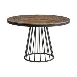 Estila Masivní vintage jídelní stůl Lavia Pine z masivního dřeva s černým kovovým rámem a podstavou kulatý hnědý 120cm
