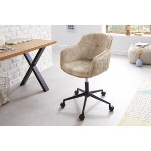 Estila Designová moderní kancelářská židle Tapiq s béžovým sametovým čalouněním na kolečkách 81-90cm