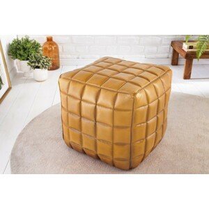 Estila Designová kožená taburetka Sibei čtvercového tvaru v koňakové hnědé barvě 40cm