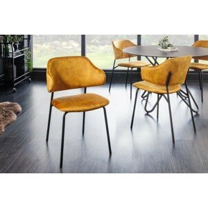 Estila Designová jídelní židle Mildred s hořčivě žlutým sametovým čalouněním as černýma nohama 83cm