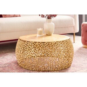 Estila Designový kulatý konferenční stolek Hoja s kovovou konstrukcí zlaté barvy 75cm