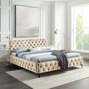 Estila Chesterfield čalouněná manželská postel Modern Barock s krémovým sametovým potahem a kovovými nožičkami 160x200cm