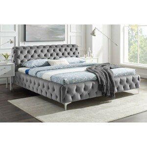Estila Chesterfield čalouněná manželská postel Modern Barock s šedým sametovým potahem 160x200