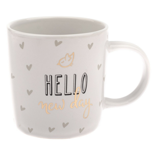 Porcelánový hrnek Hello se srdíčky 360 ml, zlatá