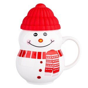 Altom Vánoční hrnek se silikonovým víčkem Snowman, 350 ml