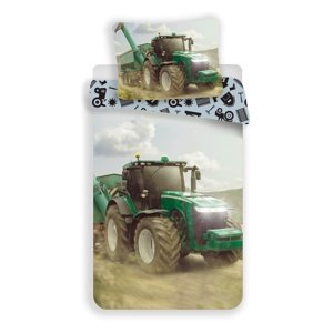 Jerry Fabrics Dětské bavlněné povlečení Traktor green, 140 x 200 cm, 70 x 90 cm