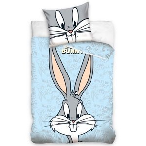 Tiptrade Dětské bavlněné povlečení do postýlky Králíček Bugs Bunny modrá, 100 x 135 cm, 40 x 60 cm