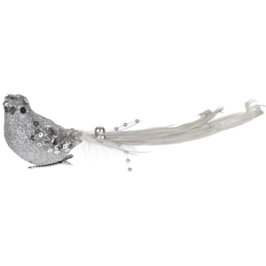 Dekorační ptáček s klipem stříbrná, 21 cm