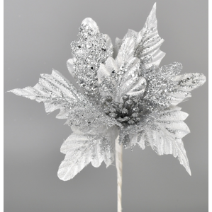 Umělá Poinsettie stříbrná, 25 cm