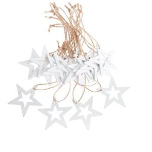 Sada vánočních dřevěných ozdob Hvězda bílá, 18 ks