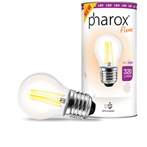 LED kuličková lampa Pharox čirý plamen E27 4W 320 lumenů