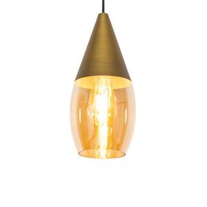 Moderní závěsná lampa zlatá s jantarovým sklem - Drop