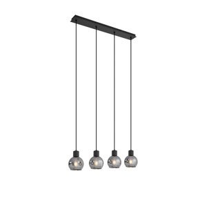 Art deco závěsná lampa černá s kouřovým sklem podlouhlé 4-světelné - Vidro