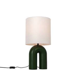 Stolní lampa zelená s bílým lněným stínidlem - Lotti