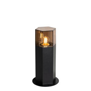 Staande buitenlamp zwart met smoke kap zeshoek 30 cm - Denmark