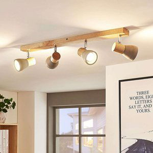 Landelijke plafondlamp hout met beton 4-lichts incl. LED - Filiz