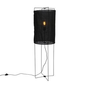 Designová stojací lampa černé lněné odstín - Rich