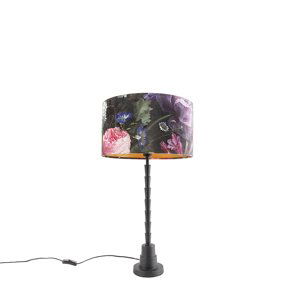 Stolní lampa černá 35 cm sametový odstín květinový design - Pisos