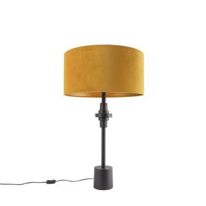 Art Deco stolní lampa černý sametový odstín žlutá 50 cm - Diverso
