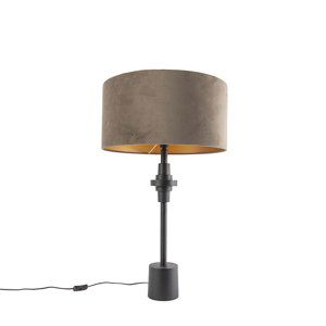 Art deco tafellamp zwart met velours taupe kap 50 cm - Diverso