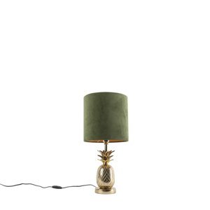 Botanická stolní lampa zlatá se sametovým odstínem zelené 25 cm - tropická
