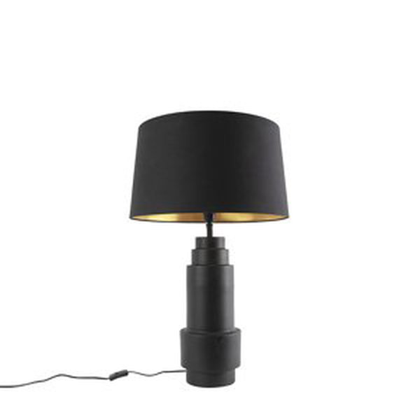 Stolní lampa ve stylu art deco černá s bavlněným černým odstínem 50cm - Bruut