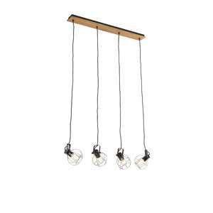 Průmyslová závěsná lampa starožitné stříbro se dřevem 4-světlo - Torce