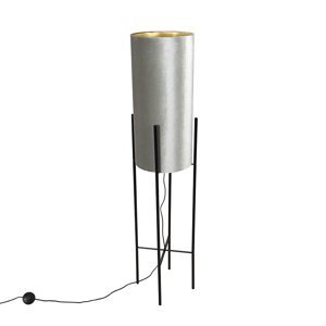Designová stojací lampa černý sametový odstín taupe se zlatem - Rich