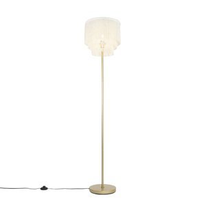 Orientální stojací lampa zlatého krémového stínu s třásněmi - Franxa