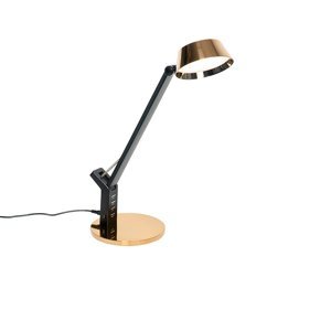 Stolní lampa černá s mosazi vč. LED s USB - Edward