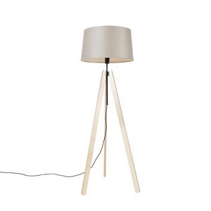 Moderní stojací lampa dřevěný lněný odstín béžová 45 cm - Telu