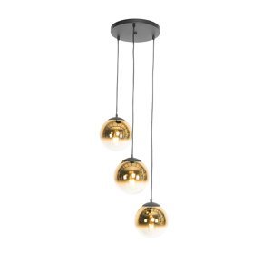 Art Deco závěsná lampa černá se zlatým sklem kulatá 3-světelná - Pallon