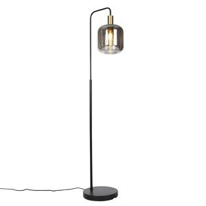 Designová stojací lampa černá se zlatou s kouřovým sklem - Zuzanna