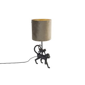 Vintage stolní lampa černá s látkovým stínidlem taupe - Aap Unge