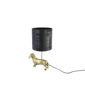 Vintage stolní lampa mosaz se stínidlem černá 20 cm - Animal Teckel
